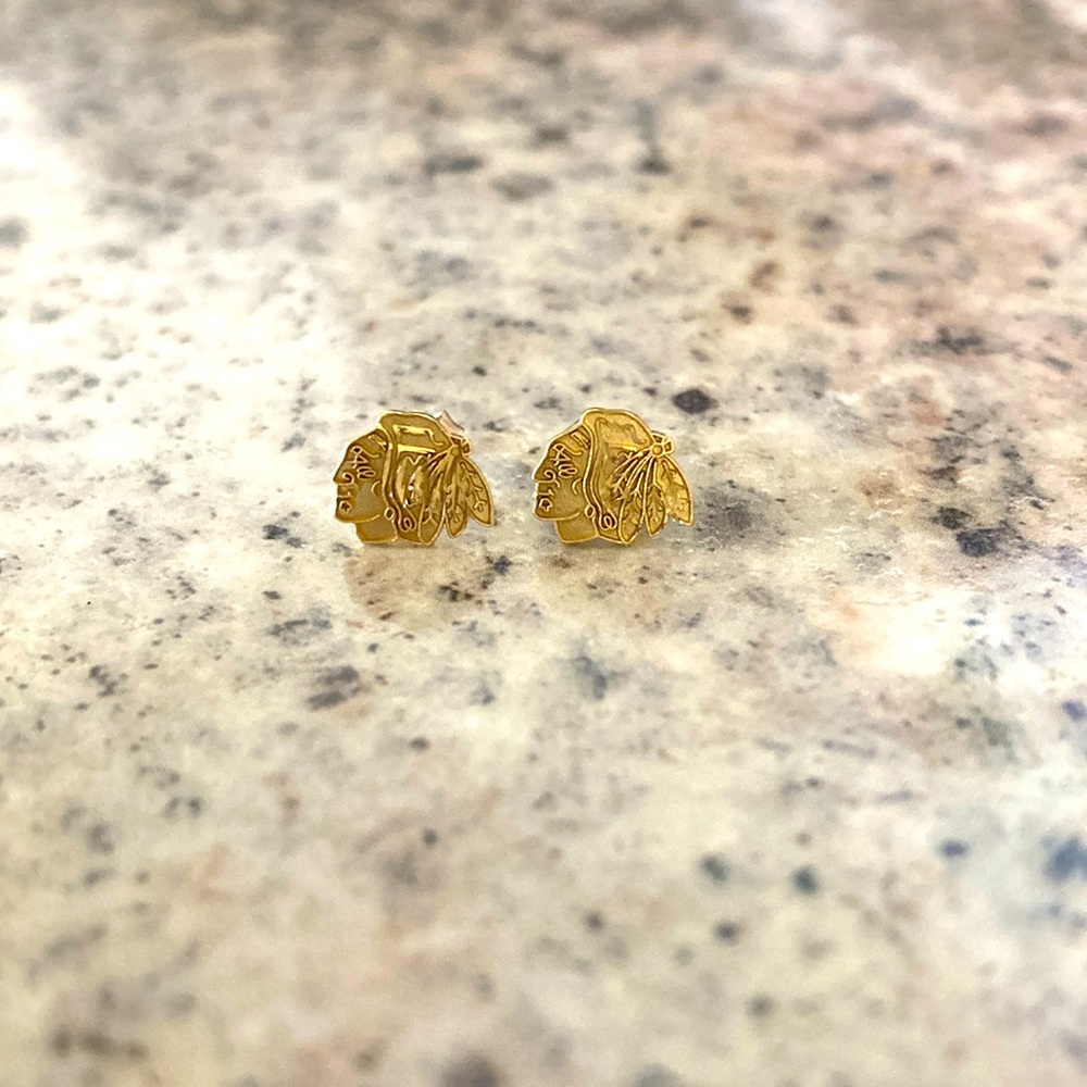 Blackhawks 14k Yellow Gold Earrings